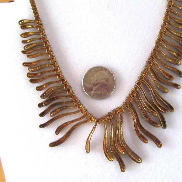 Fringed brass & rhinestone necklace choker - Picture 7 of 9